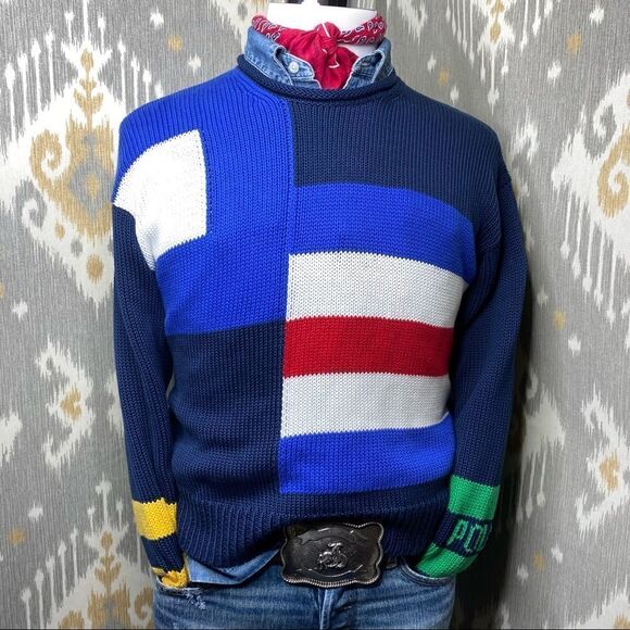 Polo Ralph Lauren Cotton Regatta Flag Color Block Roll Neck L/S Sweater - Picture 1 of 16